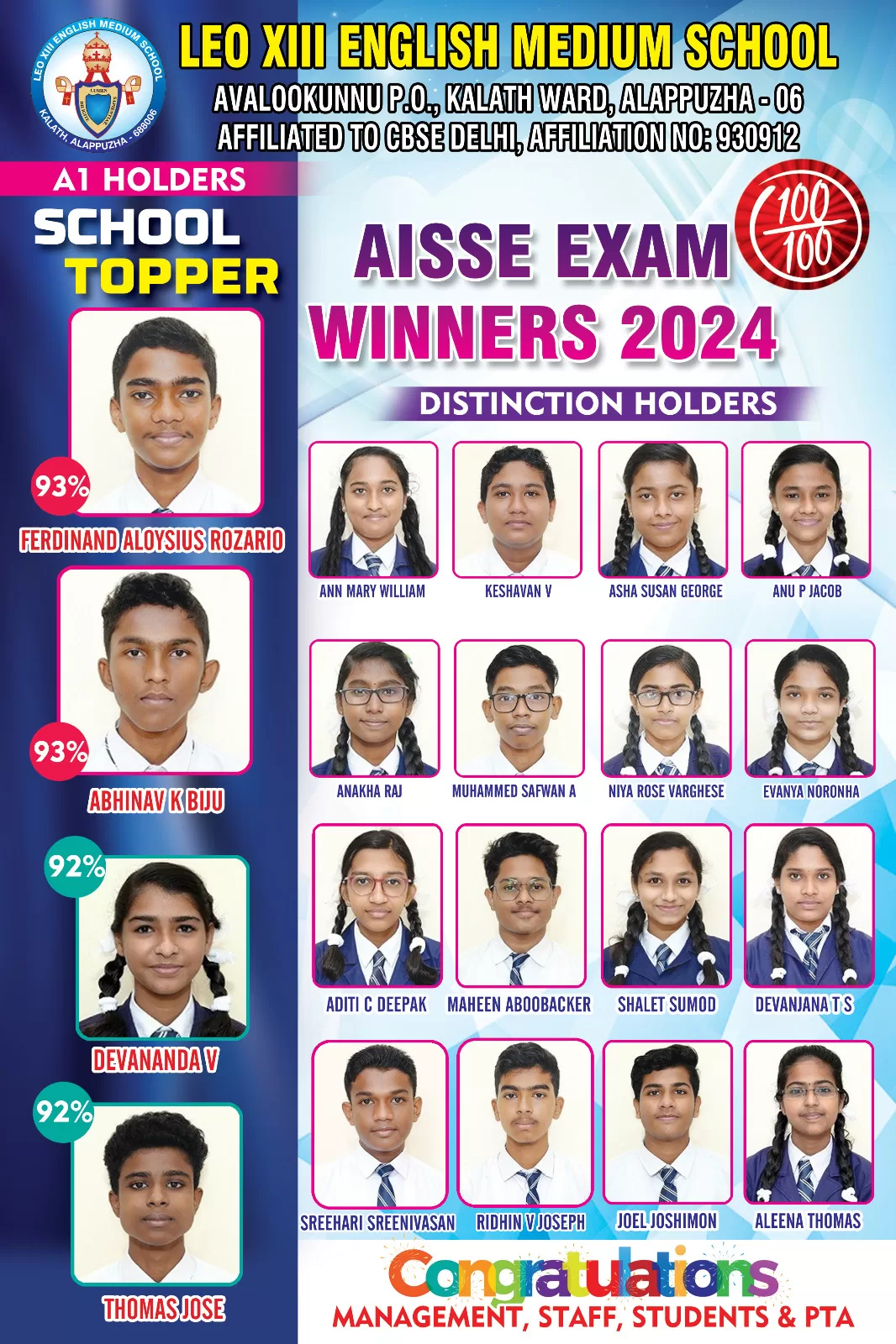 AISSE Exam Winners 2024